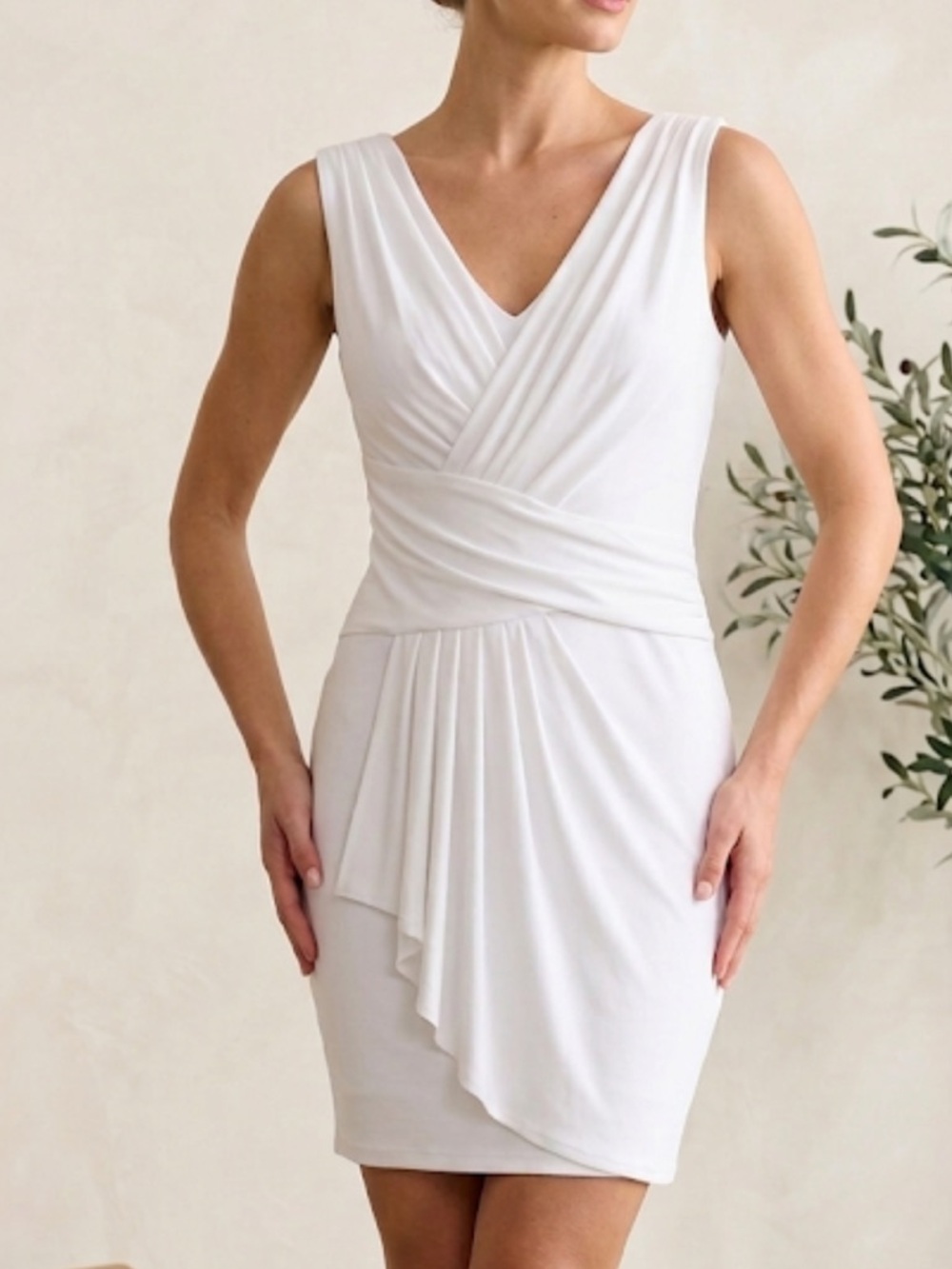 American Living White Draped V-Neck Mini Dress